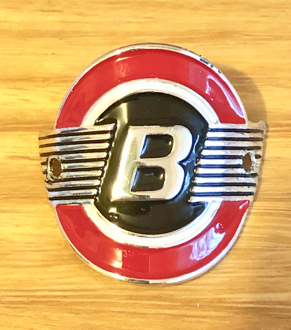 Bennett Head badge - Chrome Highlight Black, White & Red paint - old school bmx