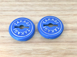 Takagi -  Crank Caps - Blue-Silver Font - old school bmx