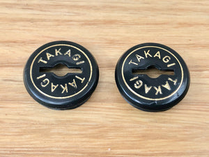 Takagi -  Crank Caps - Black-Gold Font - old school bmx