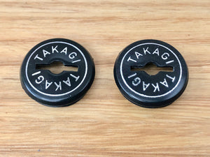 Takagi -  Crank Caps - Black-Silver Font - old school bmx