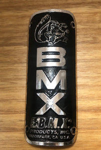 Mongoose - BMX Products Inc - 4 Holes Head badge - Chrome  with Black highlights- old school bmx