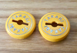 Takagi -  Crank Caps - Yellow - Silver Font - old school bmx