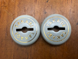 Takagi -  Crank Caps - Grey-Gold Font - old school bmx