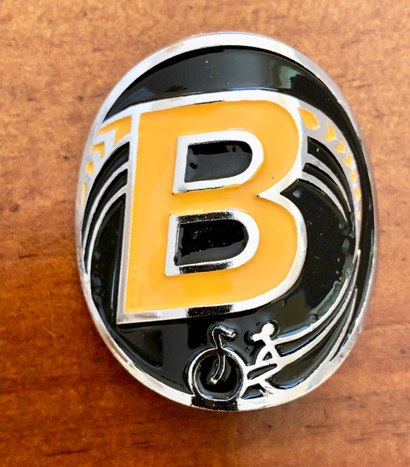 Bennett Head badge - Chrome Highlight Black & Yellow paint - old school bmx